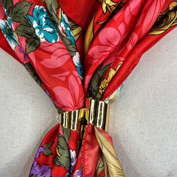 BERKSHIRE Vintage Silky Scarf Square with Napier Gold Tone Scarf Slide-OS - Picture 2 of 6